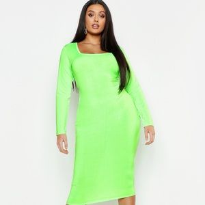 Boohoo Plus Neon Slinky Midi Dress